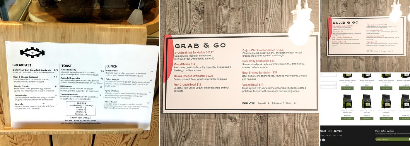 Pallet Coffee Roasters Menu