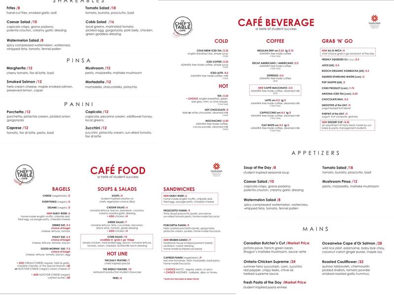 The Chef's Table Menu