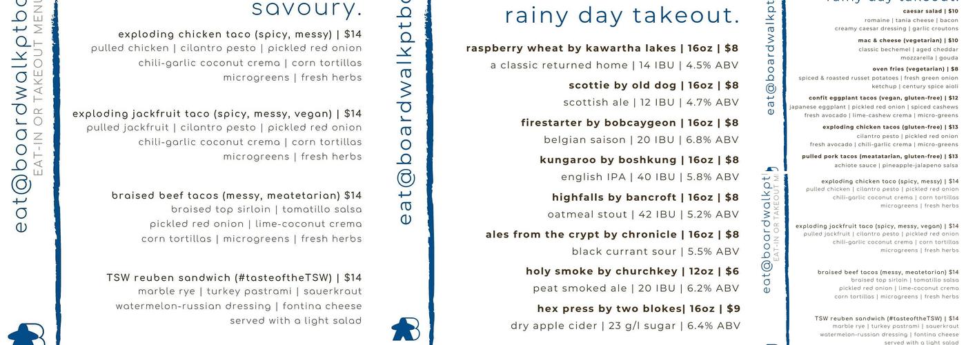 The Boardwalk Lounge Menu