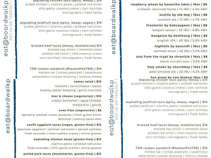 The Boardwalk Lounge Menu