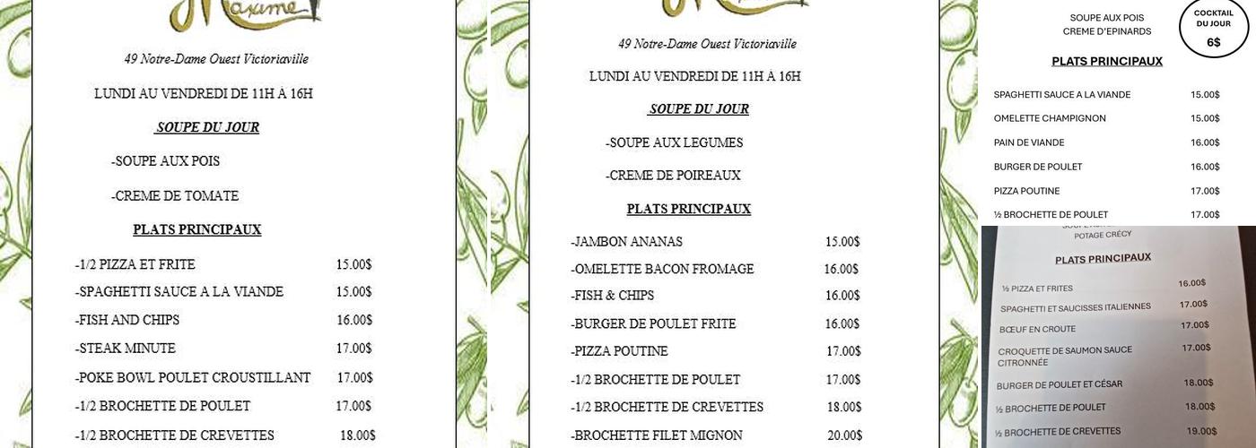 Restaurant Maxime Menu