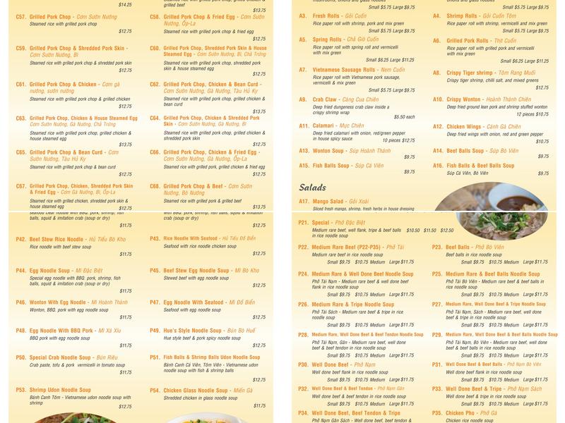 Big Daddy’s Phở Menu