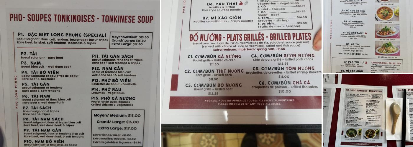 Phở Long Phụng Menu