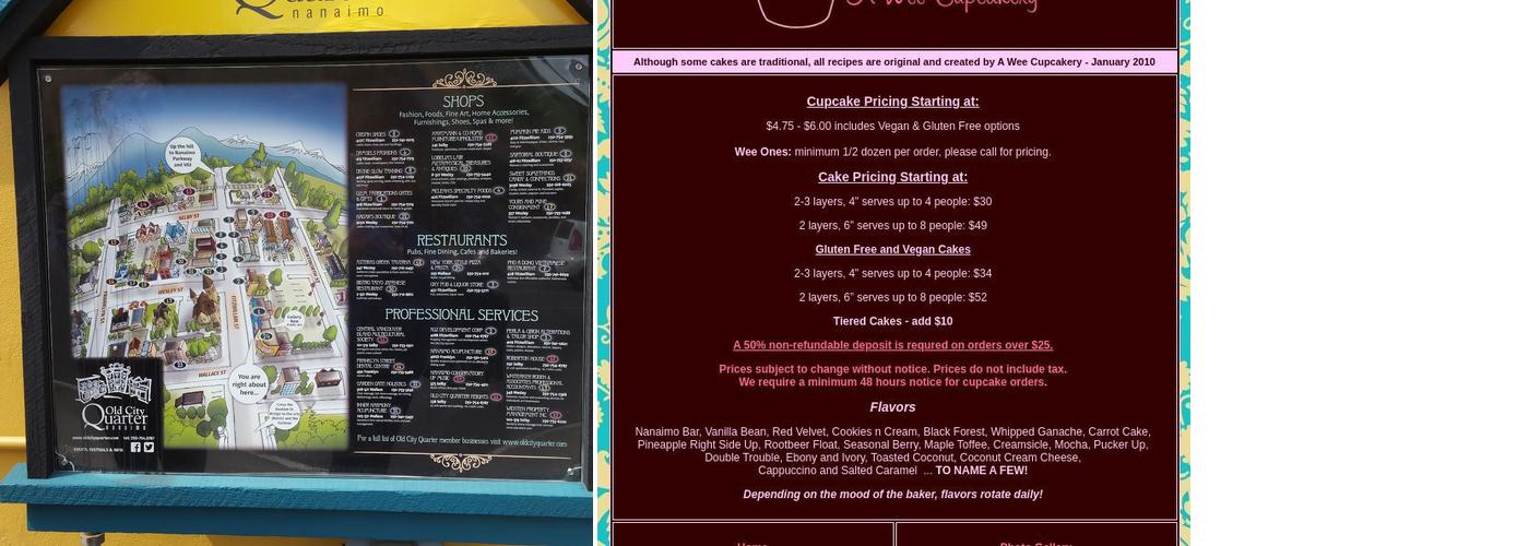 A Wee Cupcakery Menu