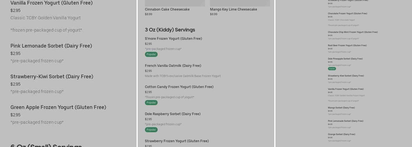 TCBY Maple Ridge Menu