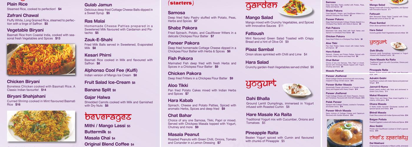 Chef of India Menu