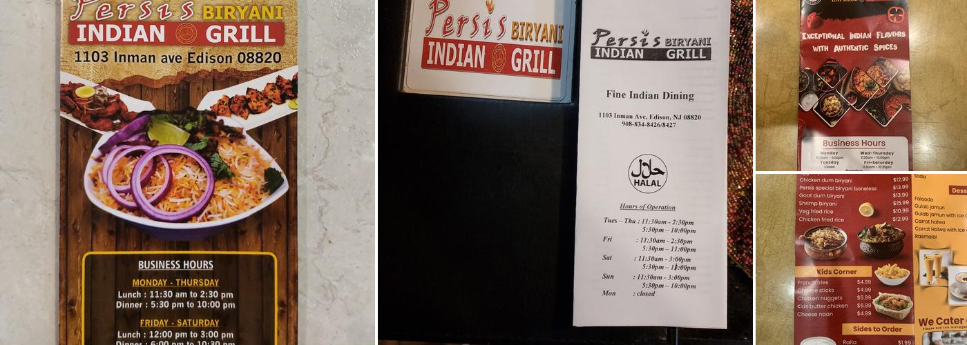 Persis Biryani Indian Grill Menu