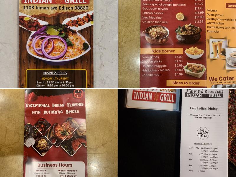 Persis Biryani Indian Grill Menu