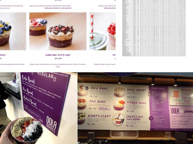 Oola Bowls Lancaster Central Market Menu