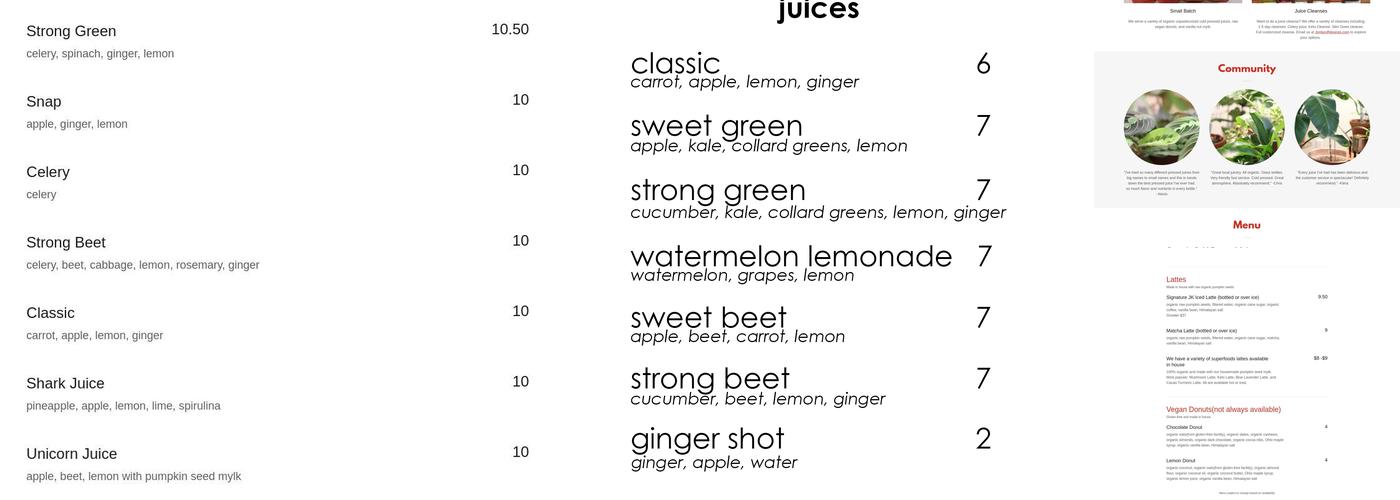 JK Juices Menu