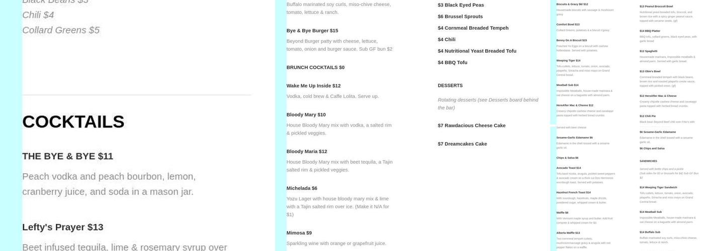 Bye and Bye Menu