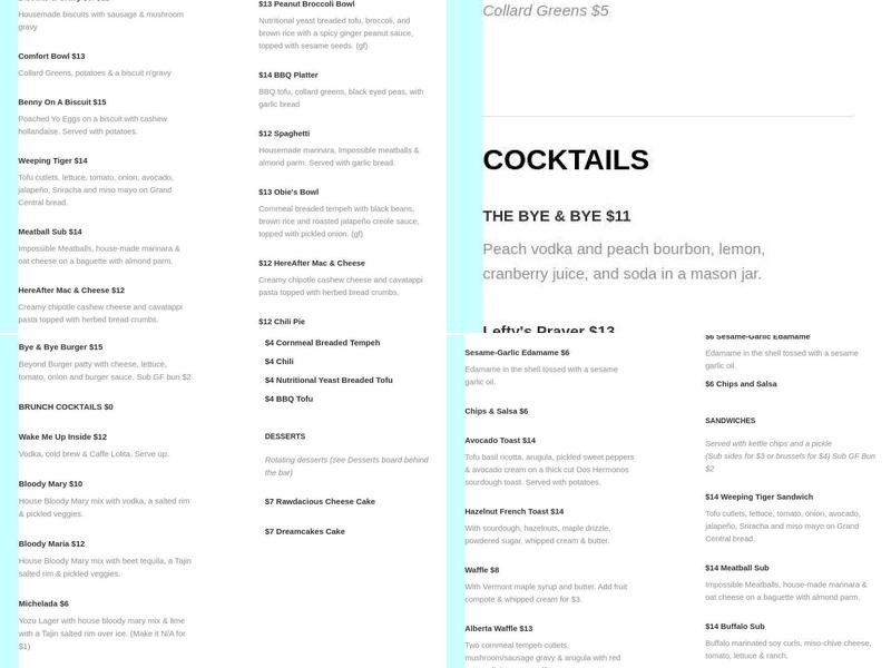 Bye and Bye Menu