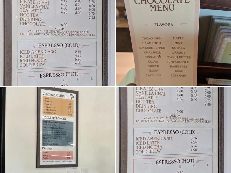 Tifa Chocolate and Gelato Menu