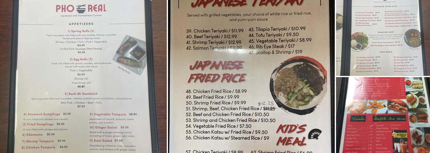 Pho Real Menu