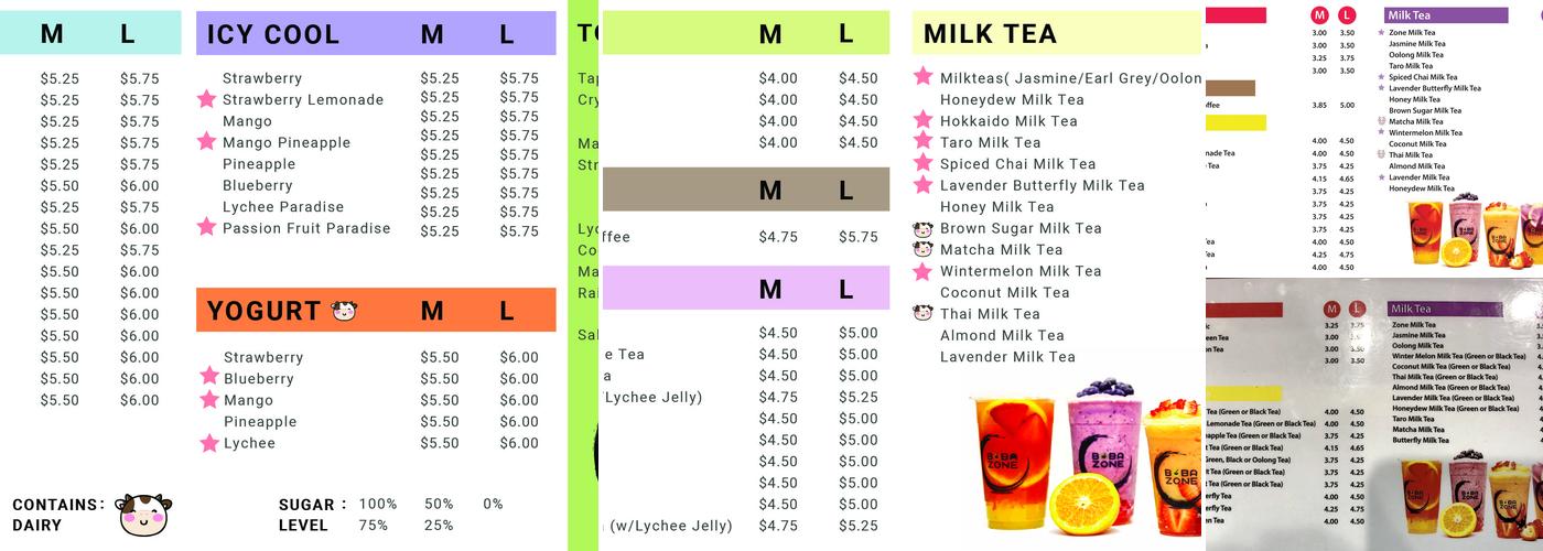Boba Zone Menu