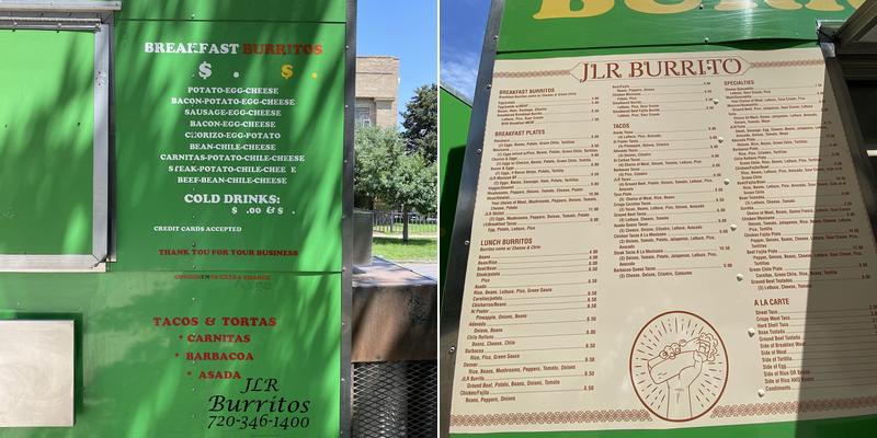 JLR Burritos Menu