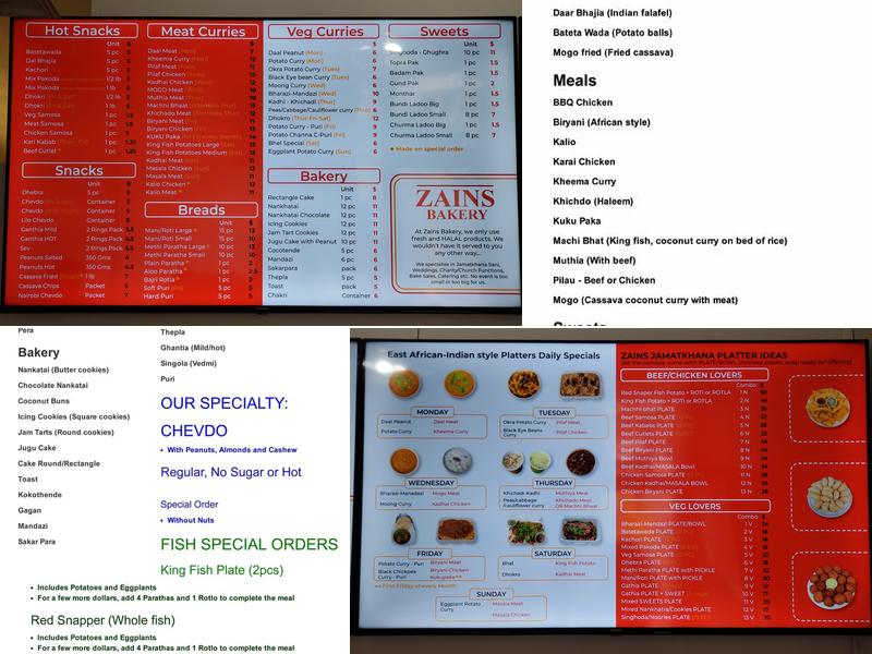Zain's Bakery Menu