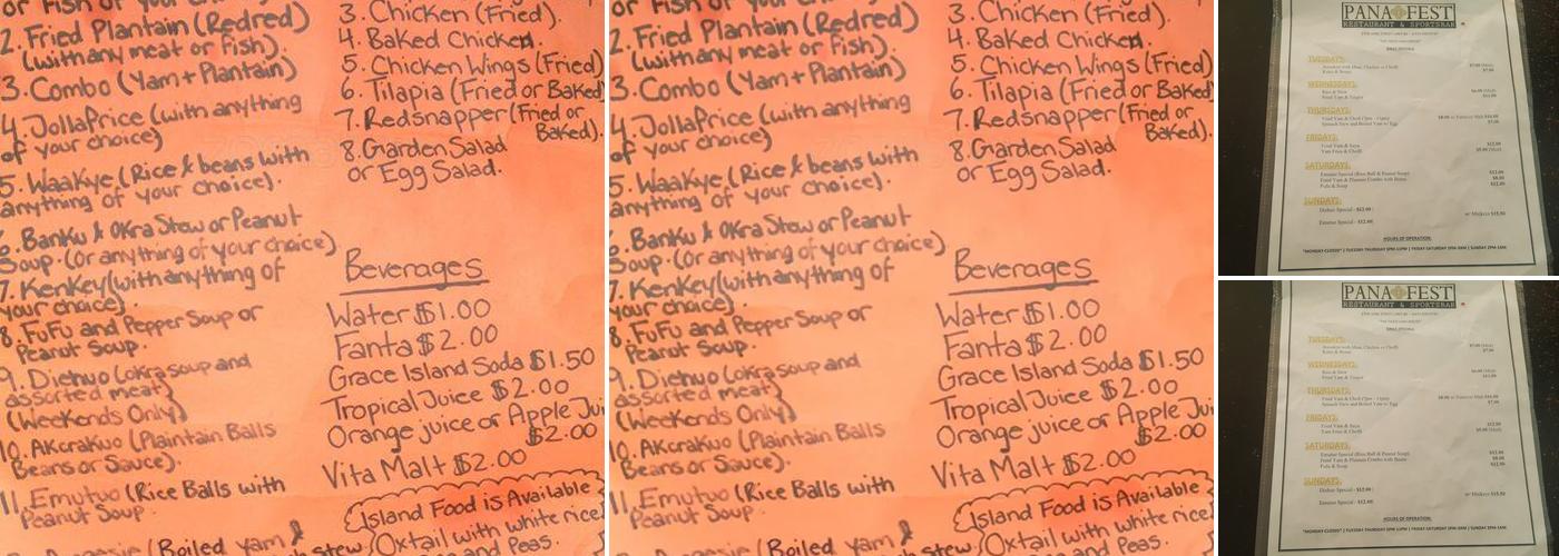 Panafest Bar & Grill Menu