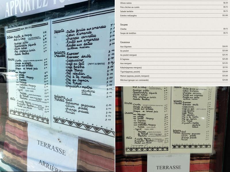 Rites Berberes Restaurant Menu