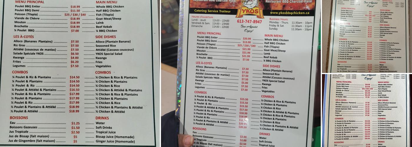 YKO BBQ Chicken Menu