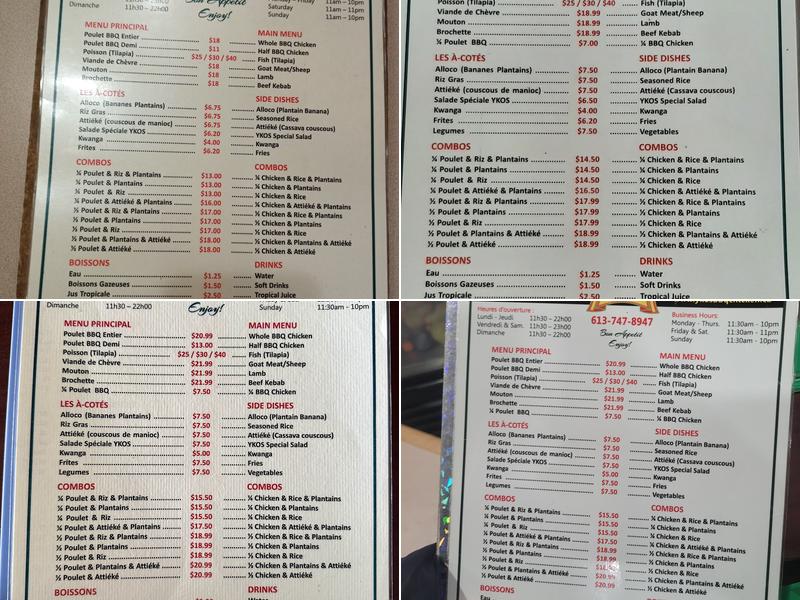 YKO BBQ Chicken Menu