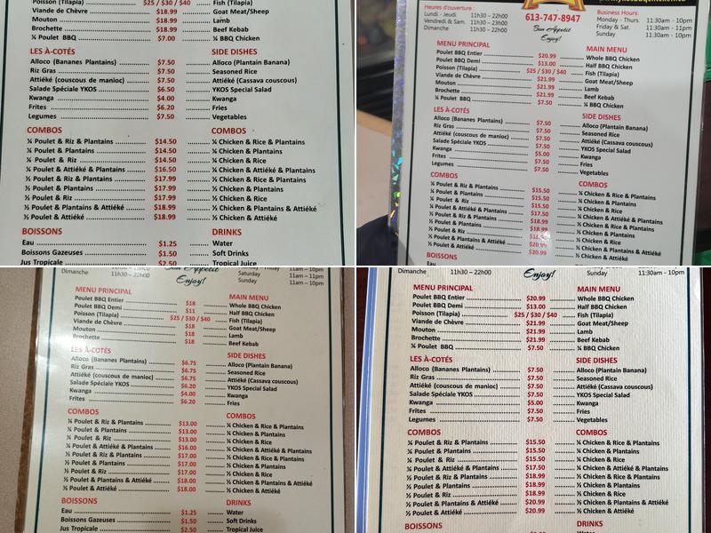 YKO BBQ Chicken Menu