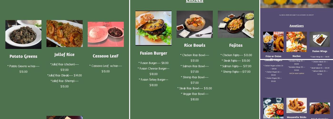 Fusion Spice Bar & Grille Menu