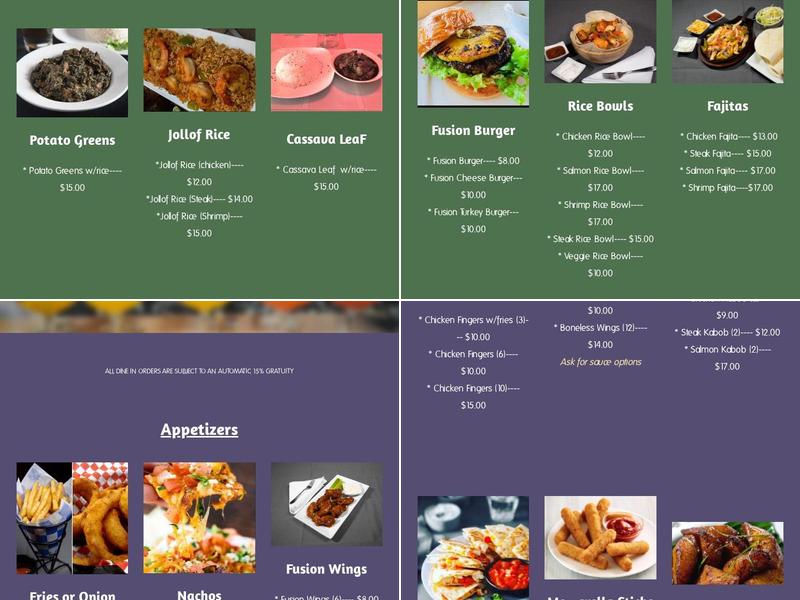 Fusion Spice Bar & Grille Menu