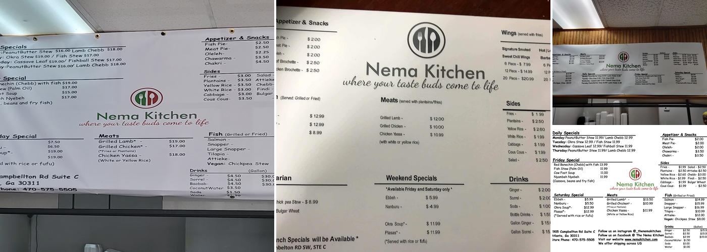 Nema Kitchen Menu