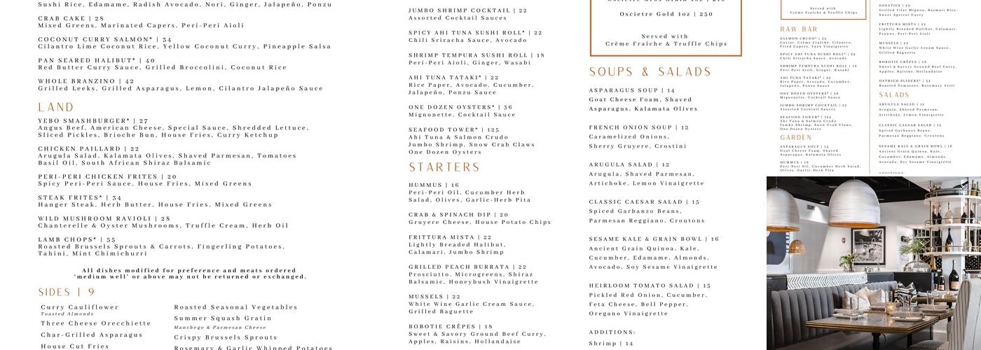 Yebo Beach Haus Menu