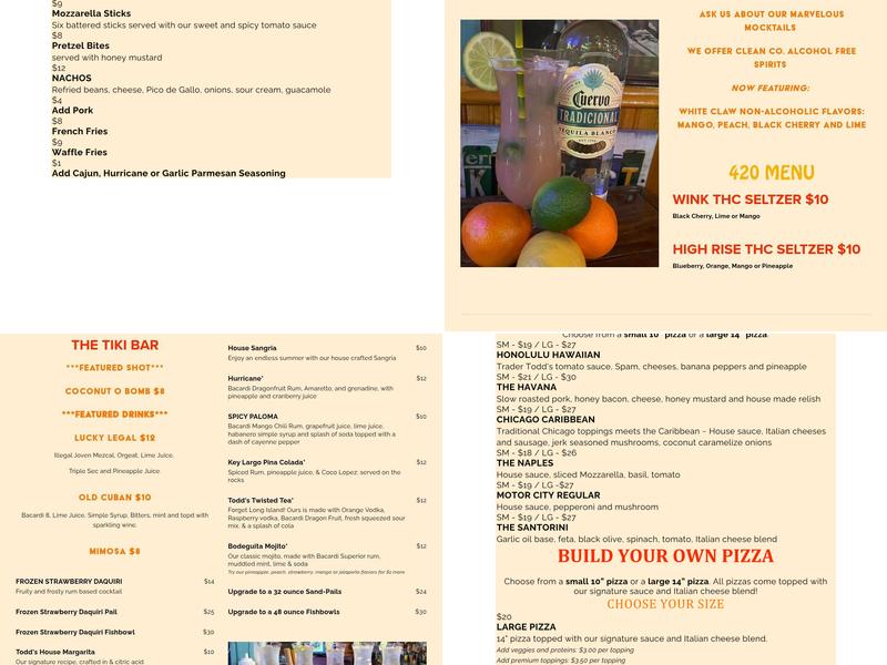 Trader Todd's Menu