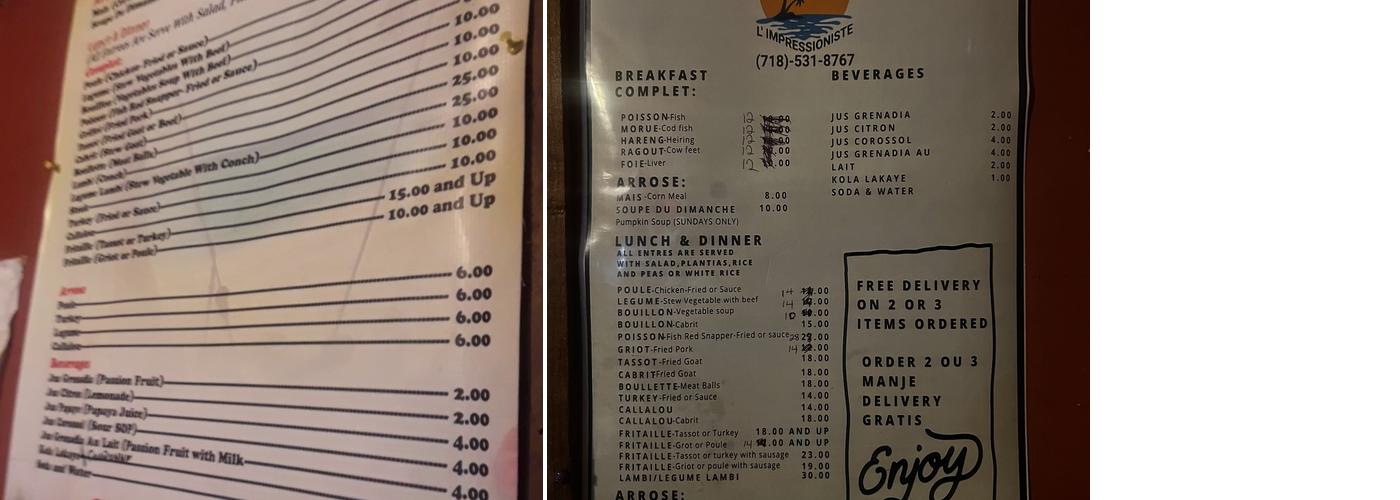 La Tranquilité Menu