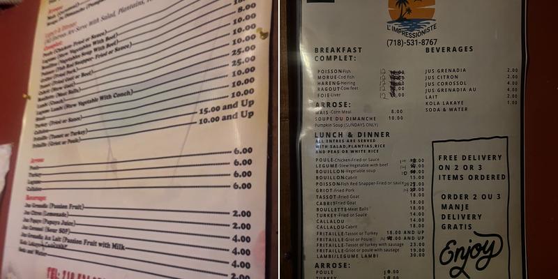 La Tranquilité Menu