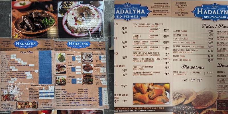 Hadalyna Bakery Menu