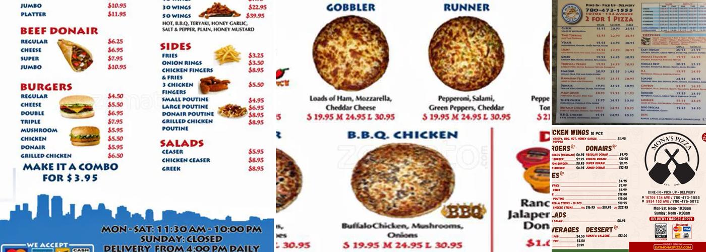 Mona's Pizza Menu