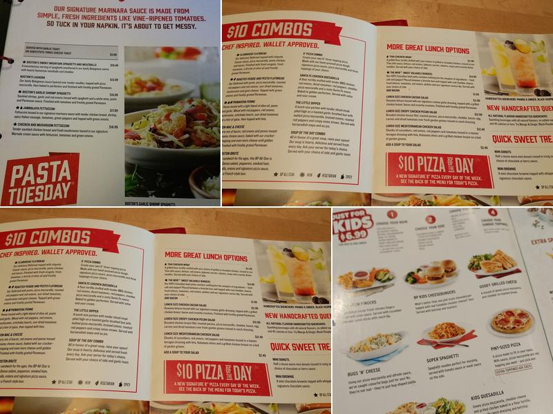 Boston Pizza Menu