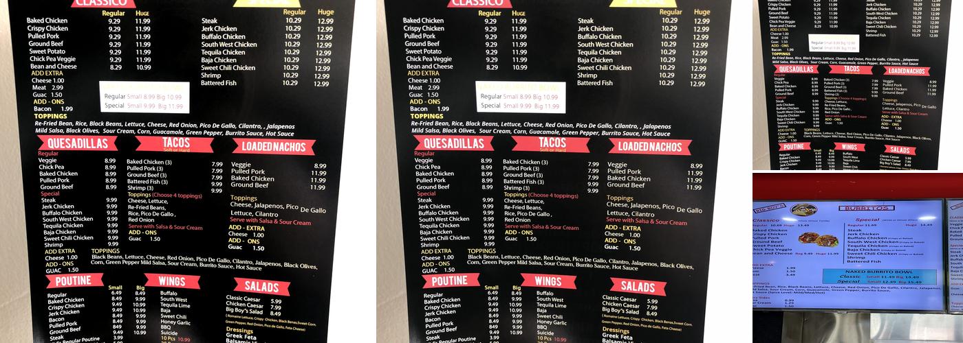 Big Boy's Burrito Menu