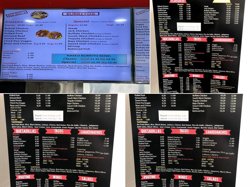 Big Boy's Burrito Menu