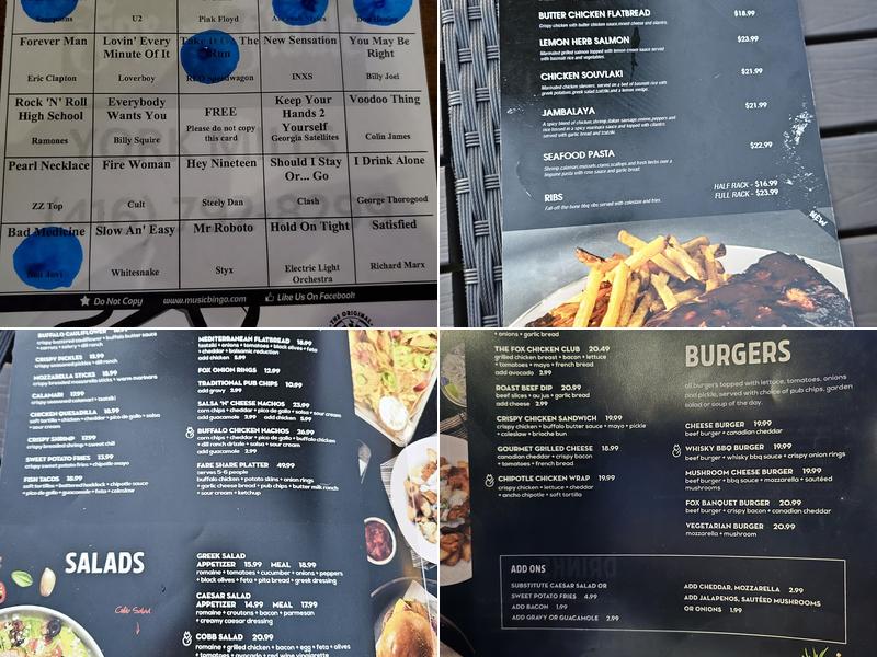 Fox And Fiddle Menu