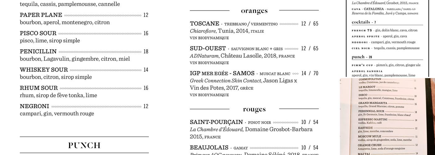 Cabaret Vol de Nuit Menu