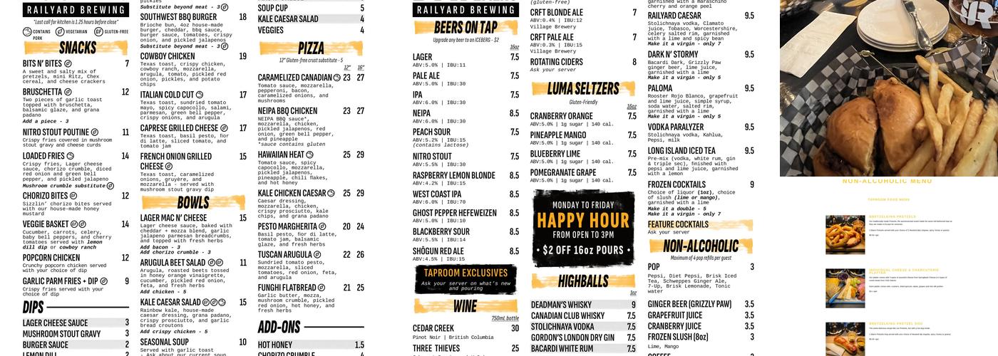 Railyard Brewing Menu