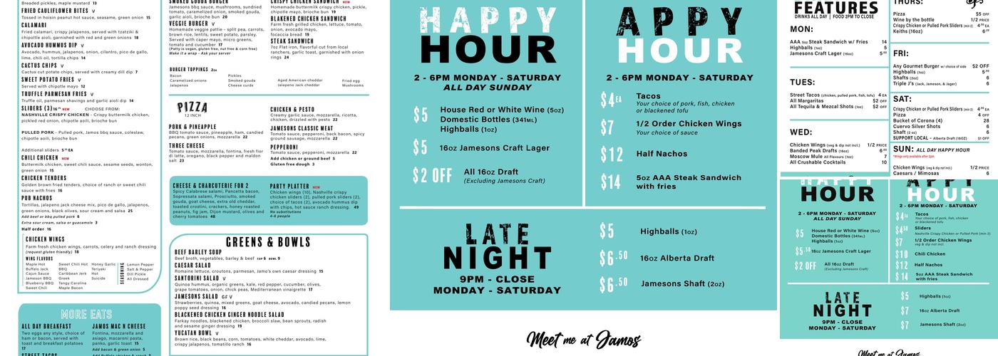 Jamesons Pub Menu
