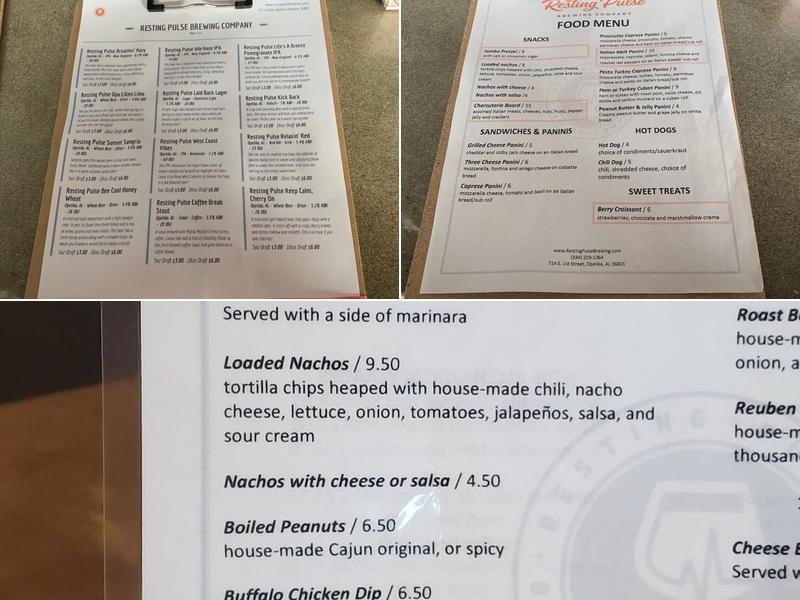 Resting Pulse Brewing Company Menu
