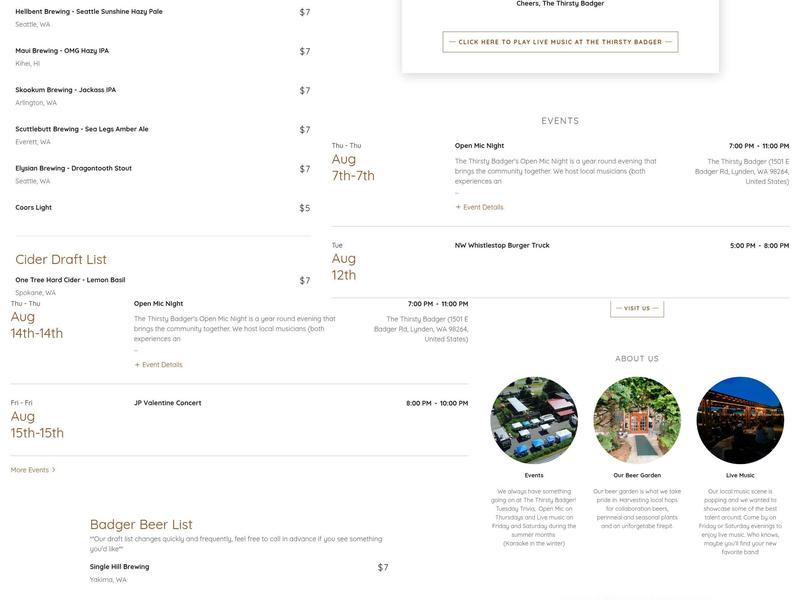 The Thirsty Badger Menu