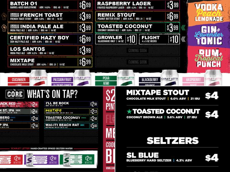Core Brewing & Distilling Co. Menu