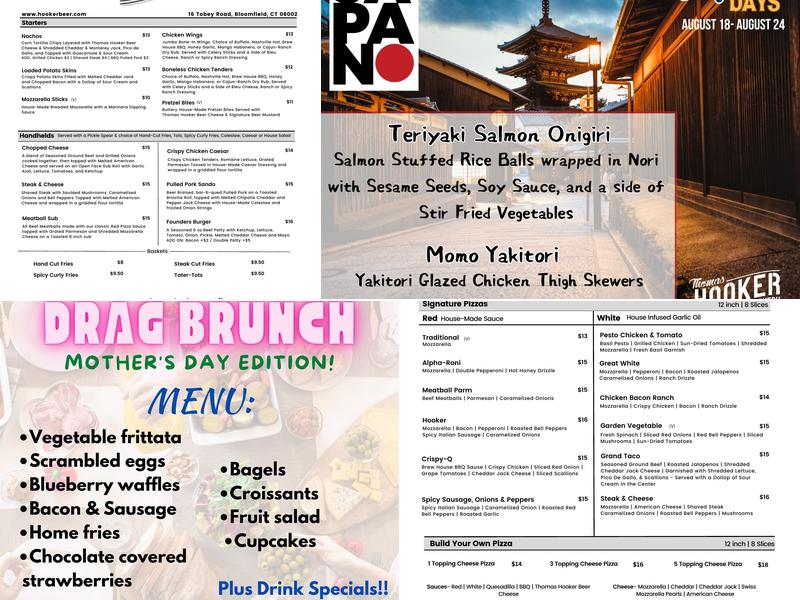 Thomas Hooker Brewery Menu