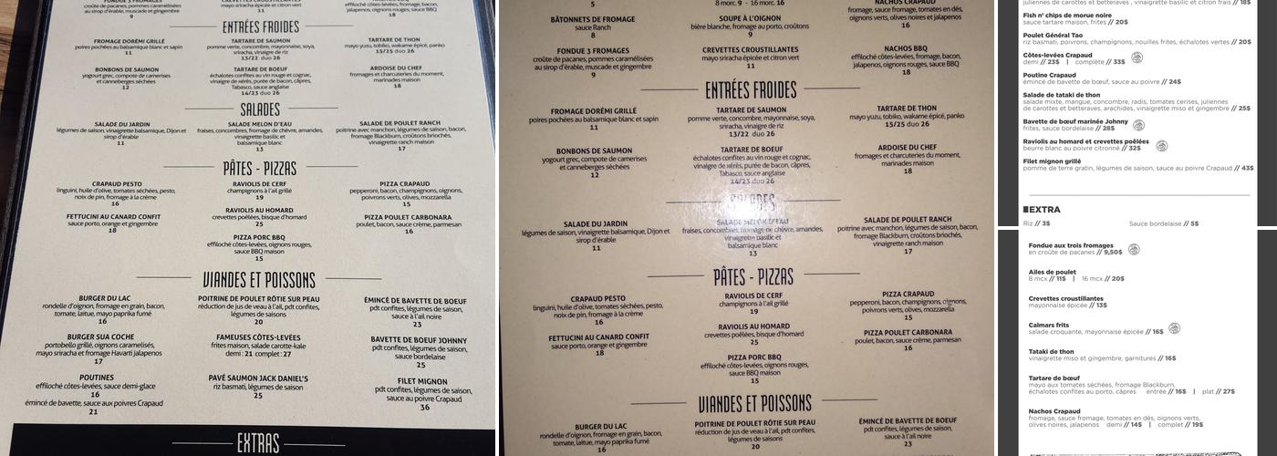 Le Crapaud Menu