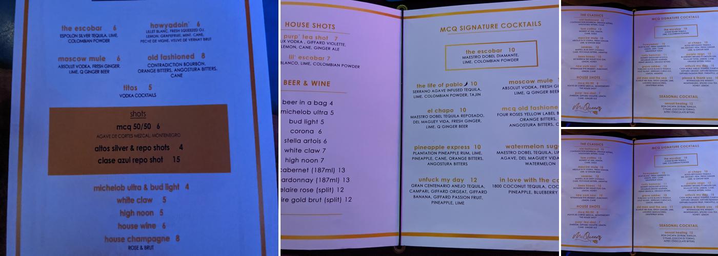 McQueens Social Lounge Menu