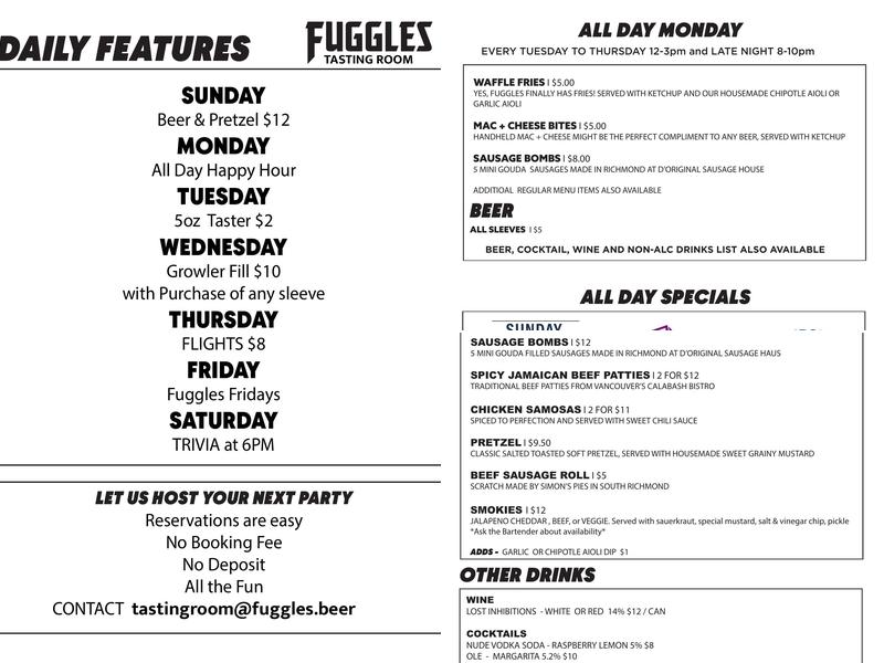 Fuggles Beer Menu