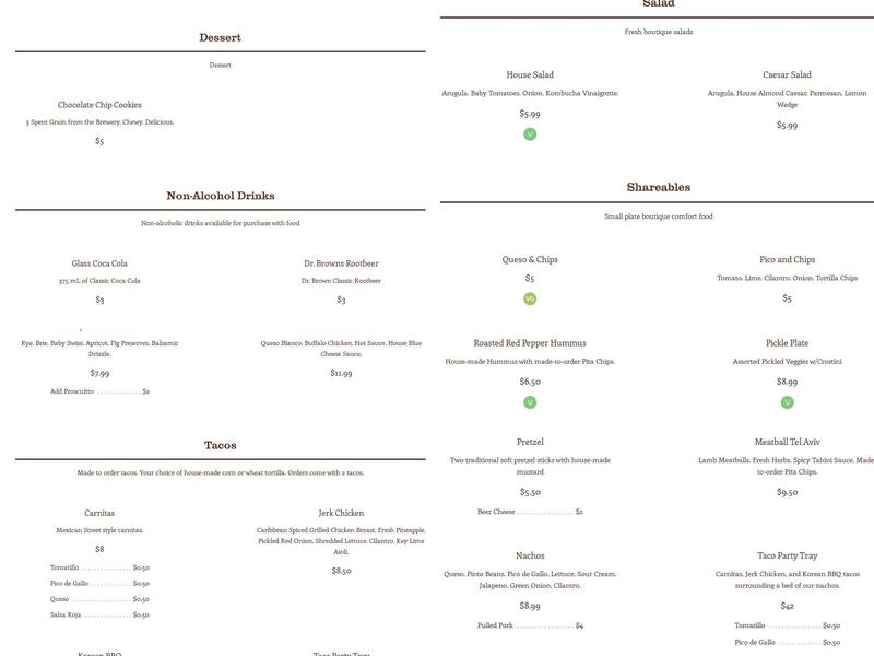 Eight-Foot Brewing Menu